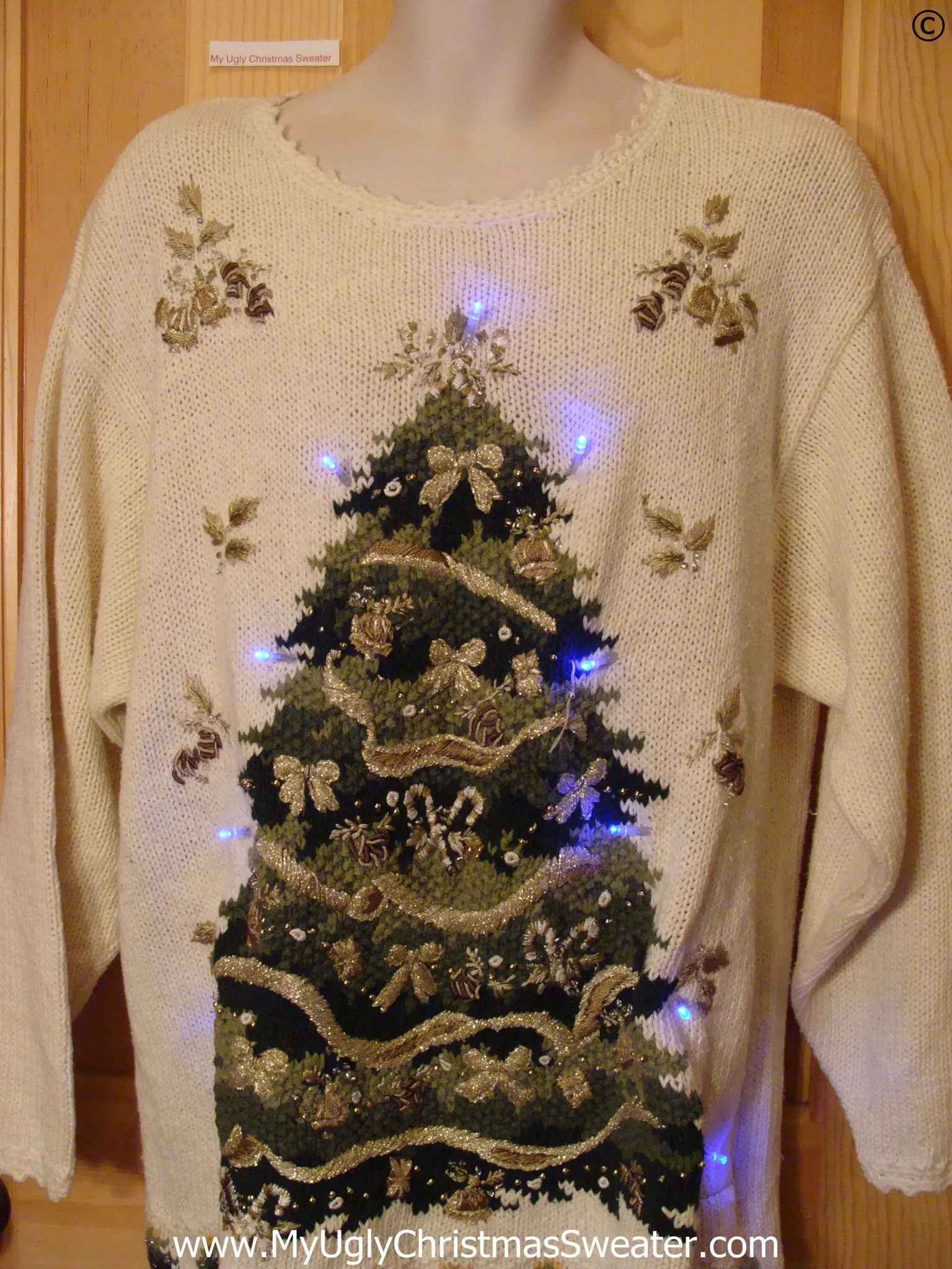 80s Retro Christmas Sweater with Tree and Lights (g254)