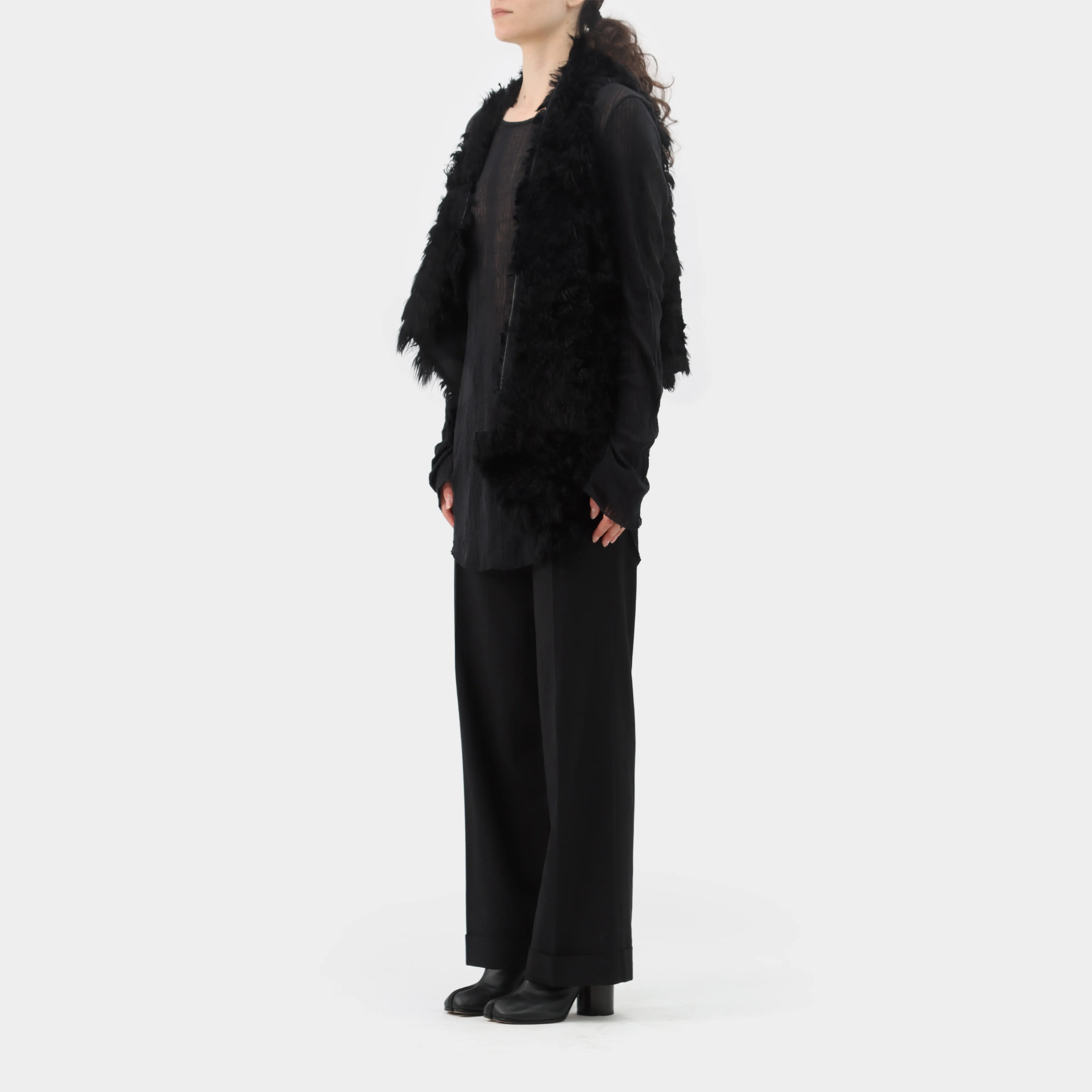 Ann Demeulemeester leather shearling drape vest