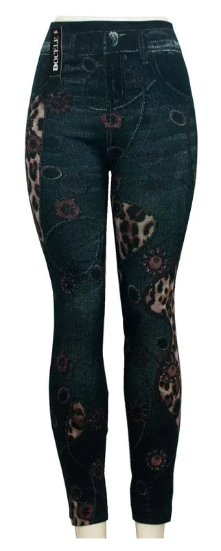 Assorted Ladies Fashion Pull On Printed Jean Like Leggings Wholesale