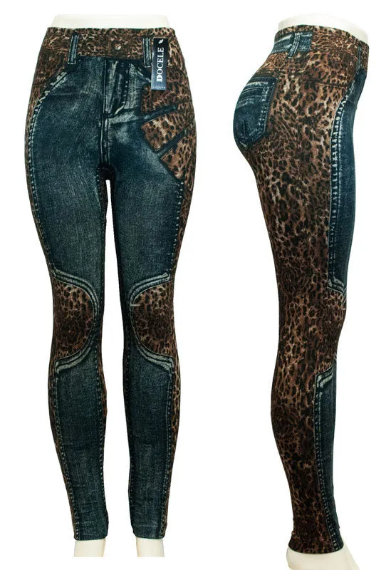 Assorted Ladies Fashion Pull On Printed Jean Like Leggings Wholesale