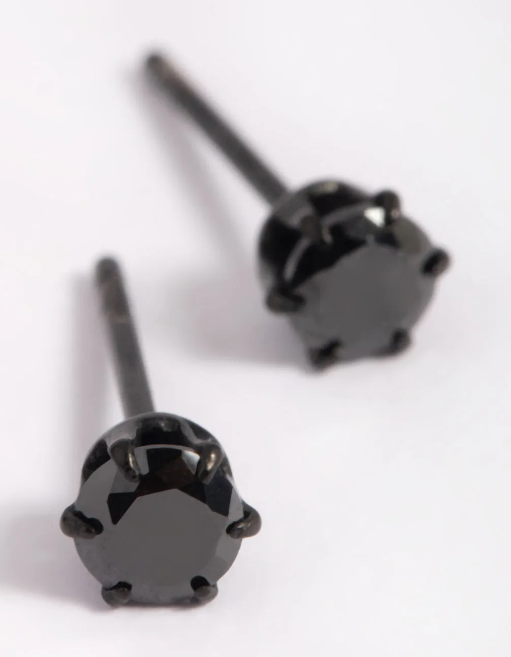 Black Coated Surgical Steel Diamante Stud Earrings 4MM