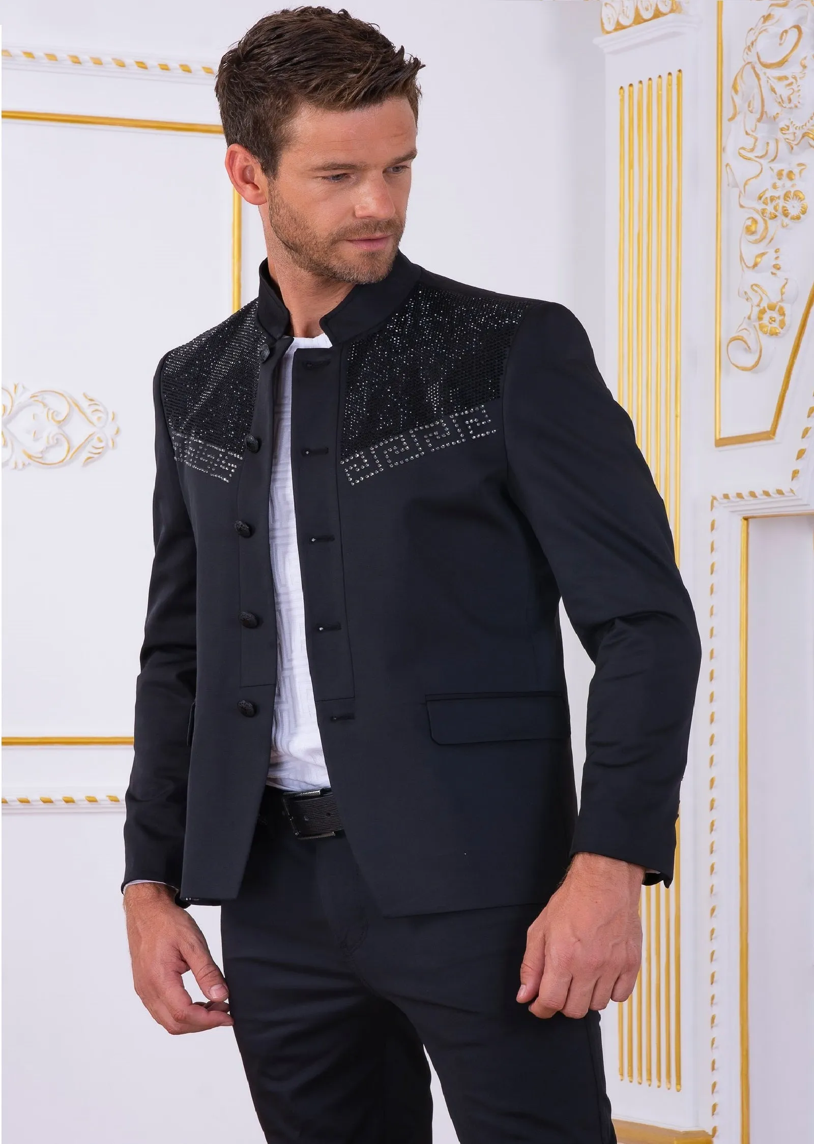 Black "Meander" Rhinestone Blazer