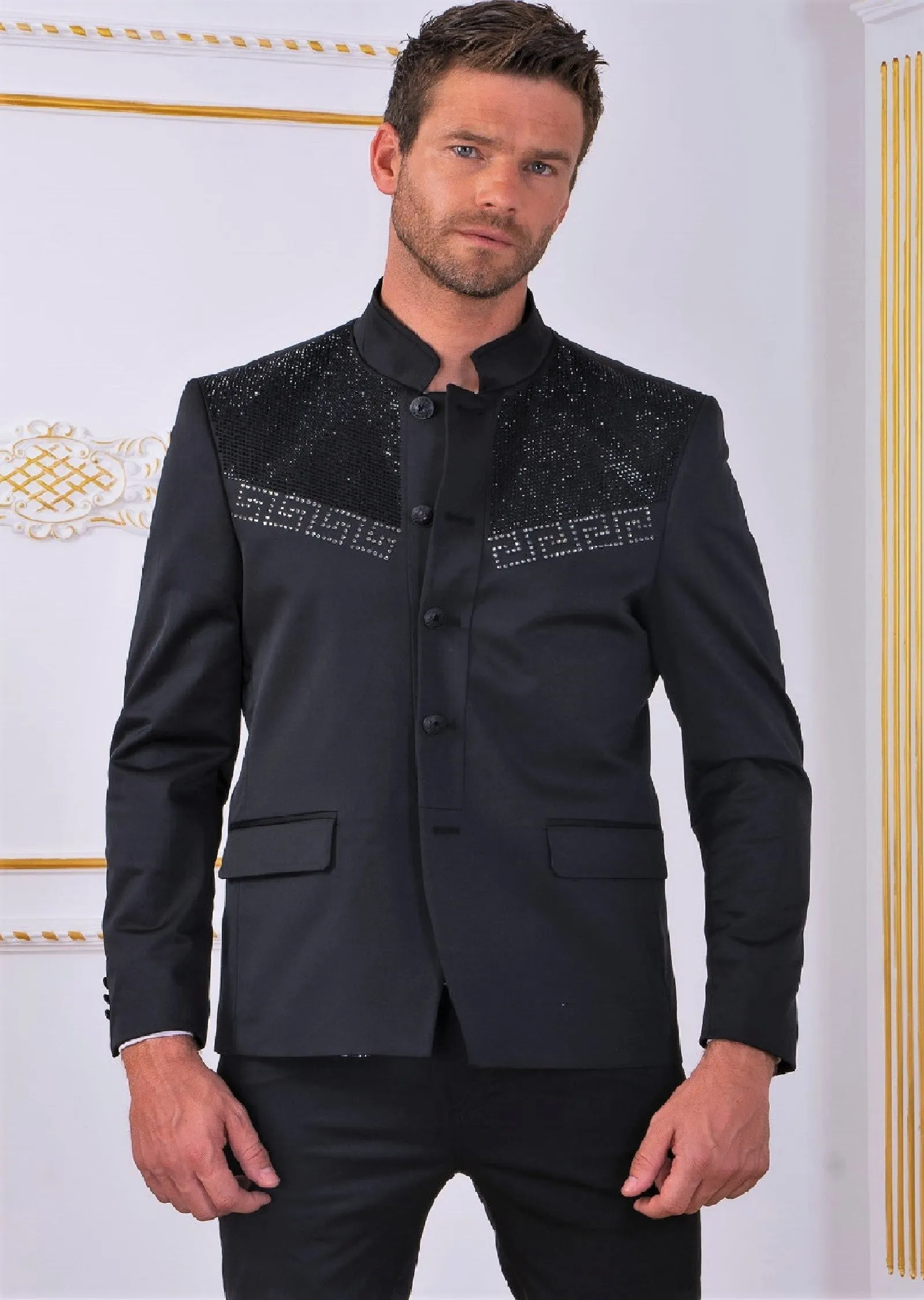 Black "Meander" Rhinestone Blazer