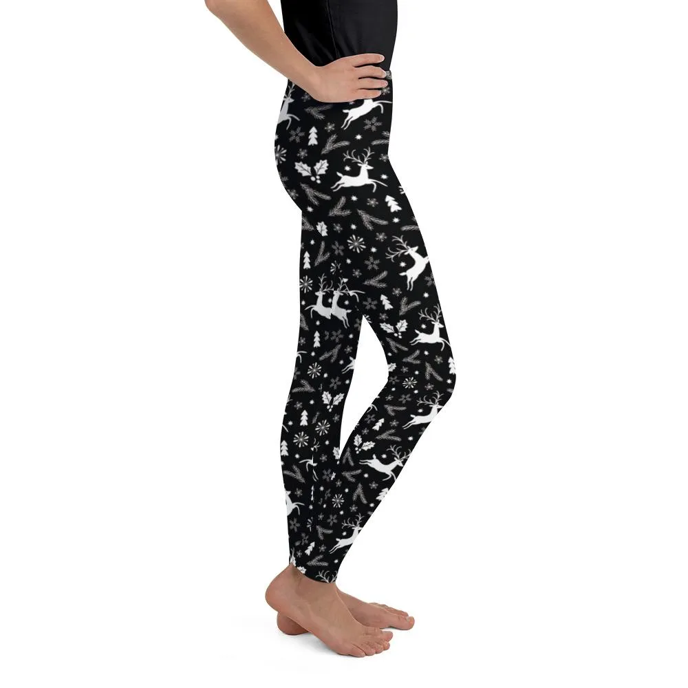 Black Reindeer Christmas Youth Leggings