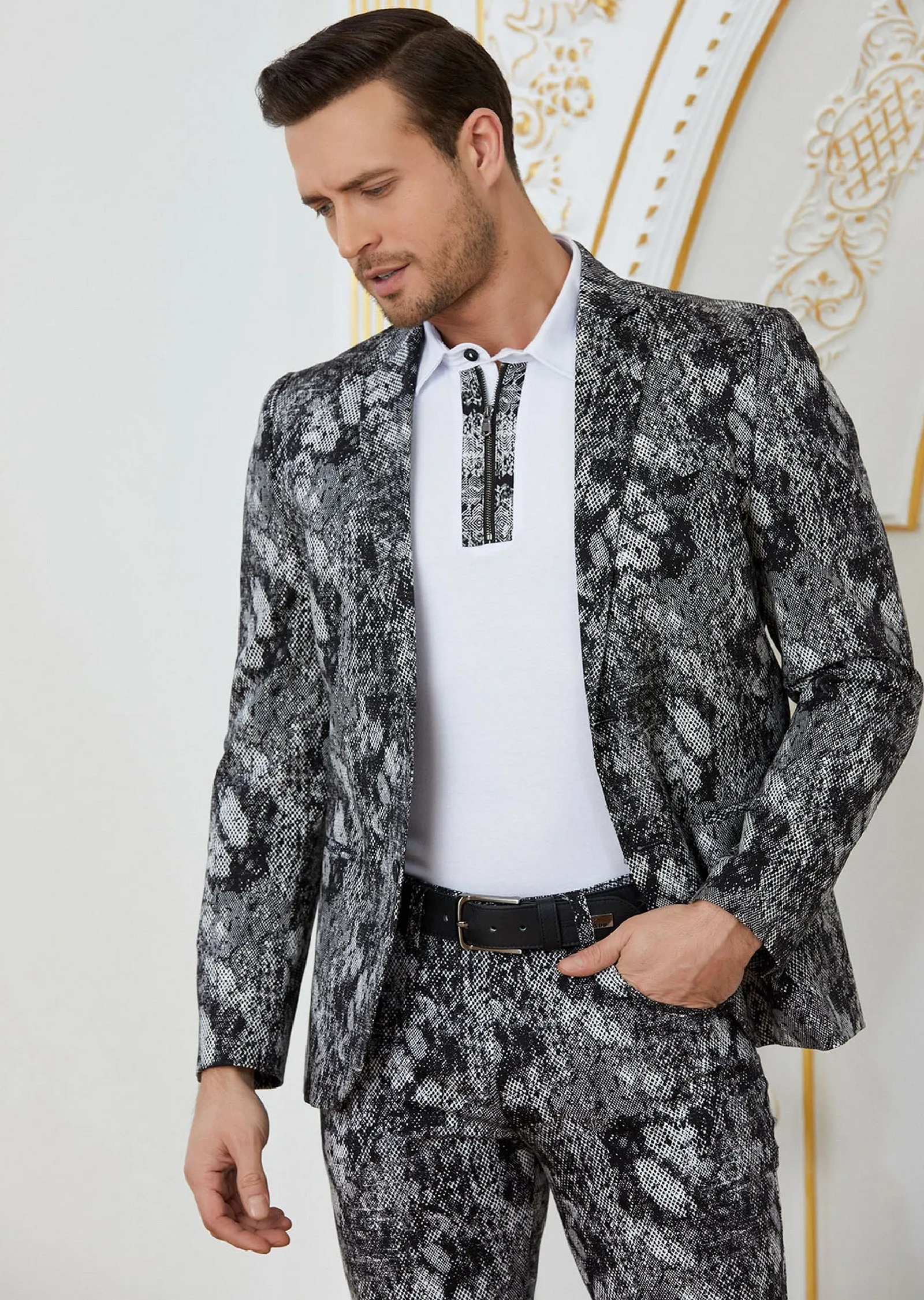 Black Snake Print 2-Pieces Suit