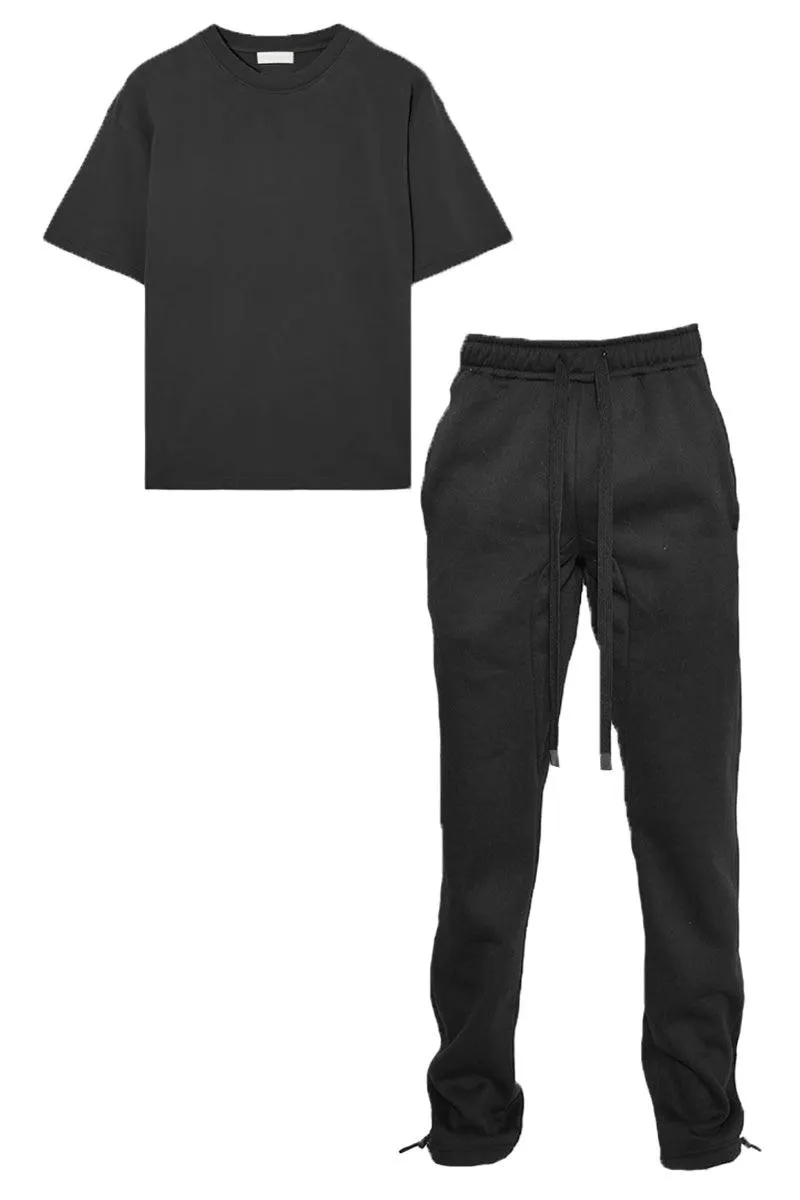 Black Tshirt Ankle Toggle Sweatpants Set