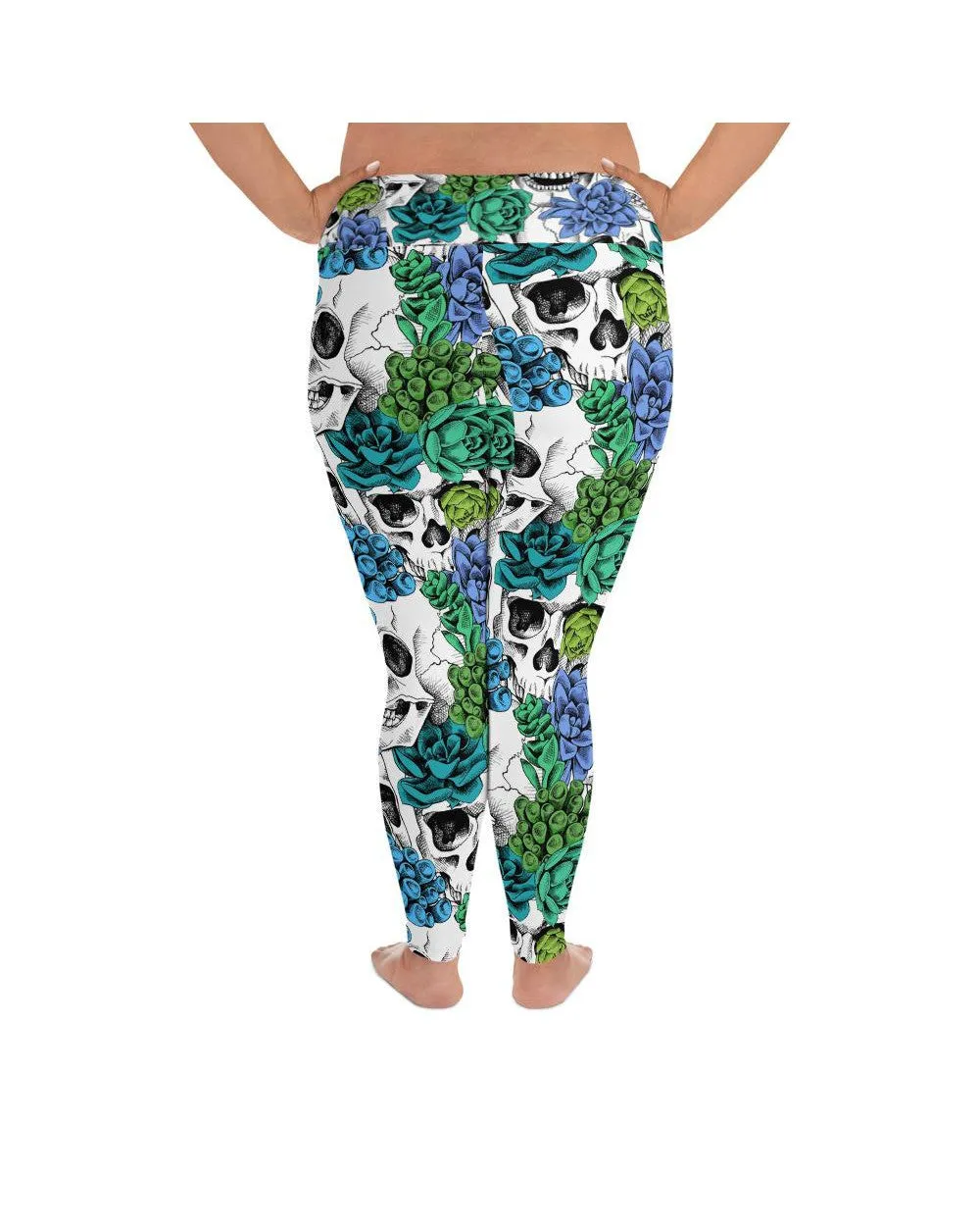 Blue Floral Skulls Plus Size Leggings