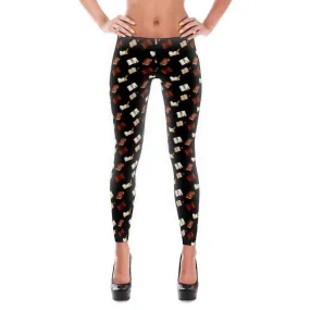 Book Lovers Leggings With Black Pattern Design