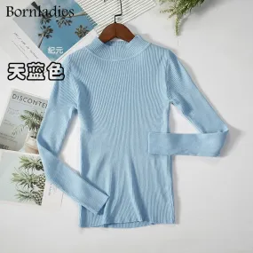 Bornladies Autumn Winter Basic Turtleneck Knitting Bottoming Warm Sweaters 2021 Women's Pullovers Solid Minimalist Cheap Tops