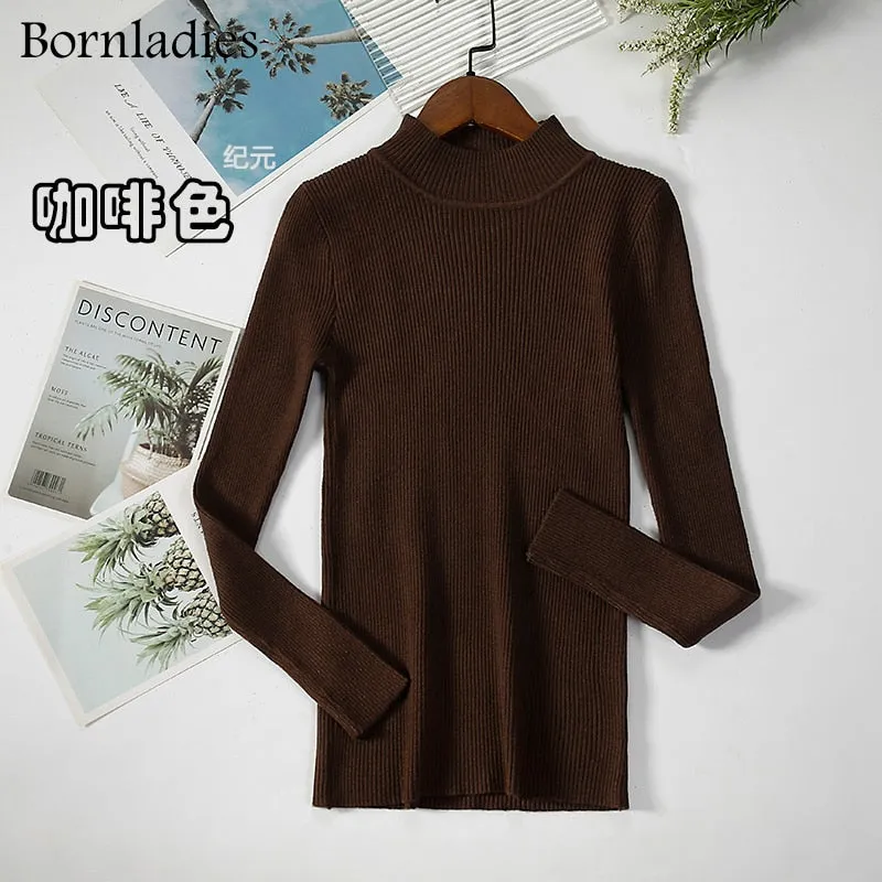 Bornladies Autumn Winter Basic Turtleneck Knitting Bottoming Warm Sweaters 2021 Women's Pullovers Solid Minimalist Cheap Tops