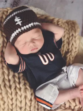 Brown & white football beanie