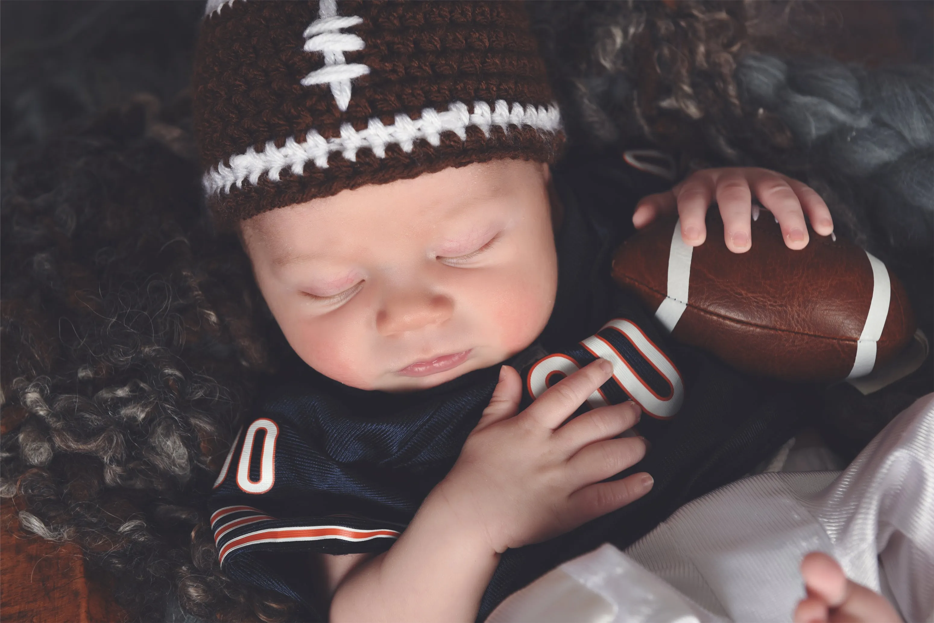 Brown & white football beanie