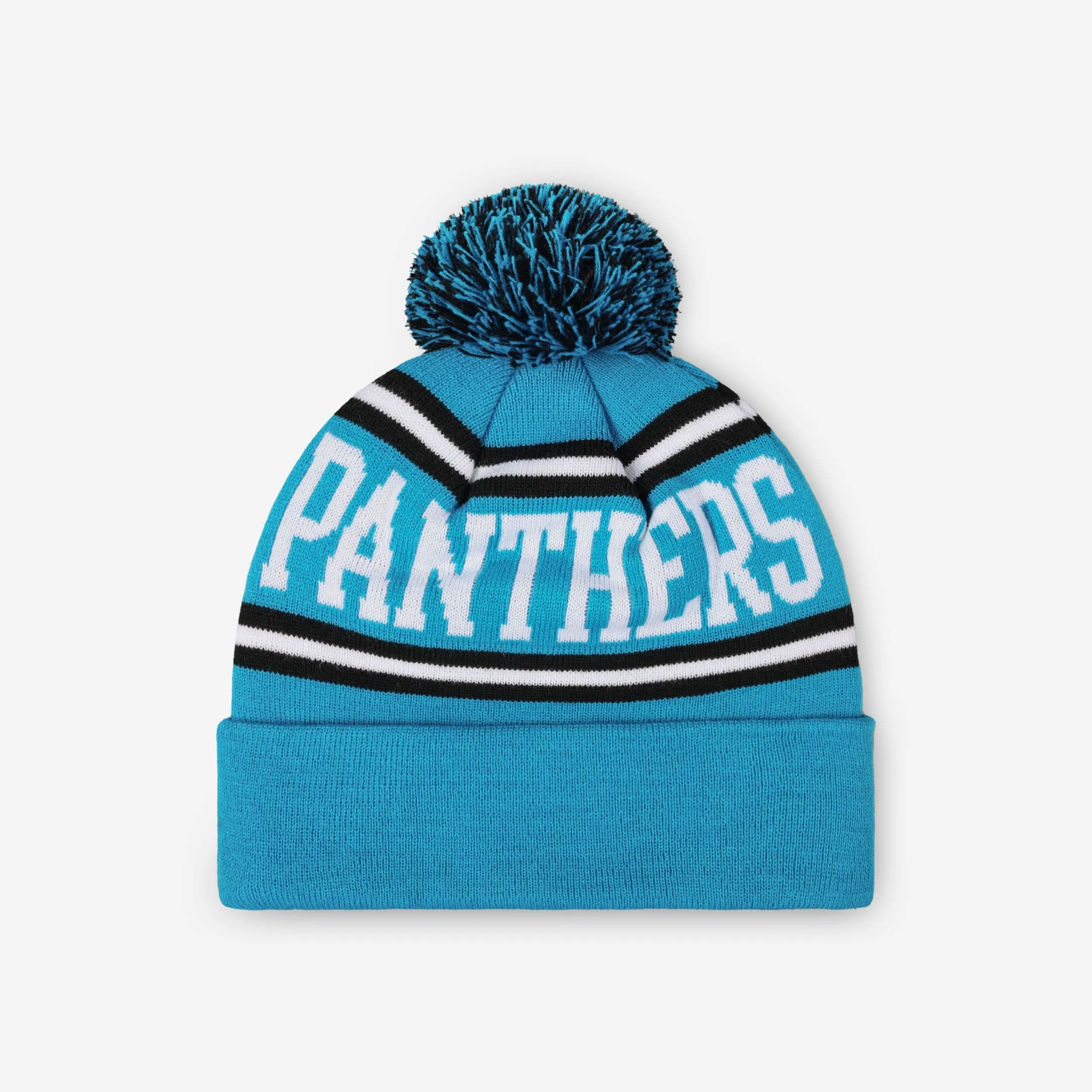 Carolina Panthers Primary Logo Stripe Pom Beanie