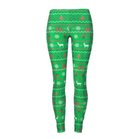 Christmas Digital Print Women Mid Elastic Waist Skinny Leggings