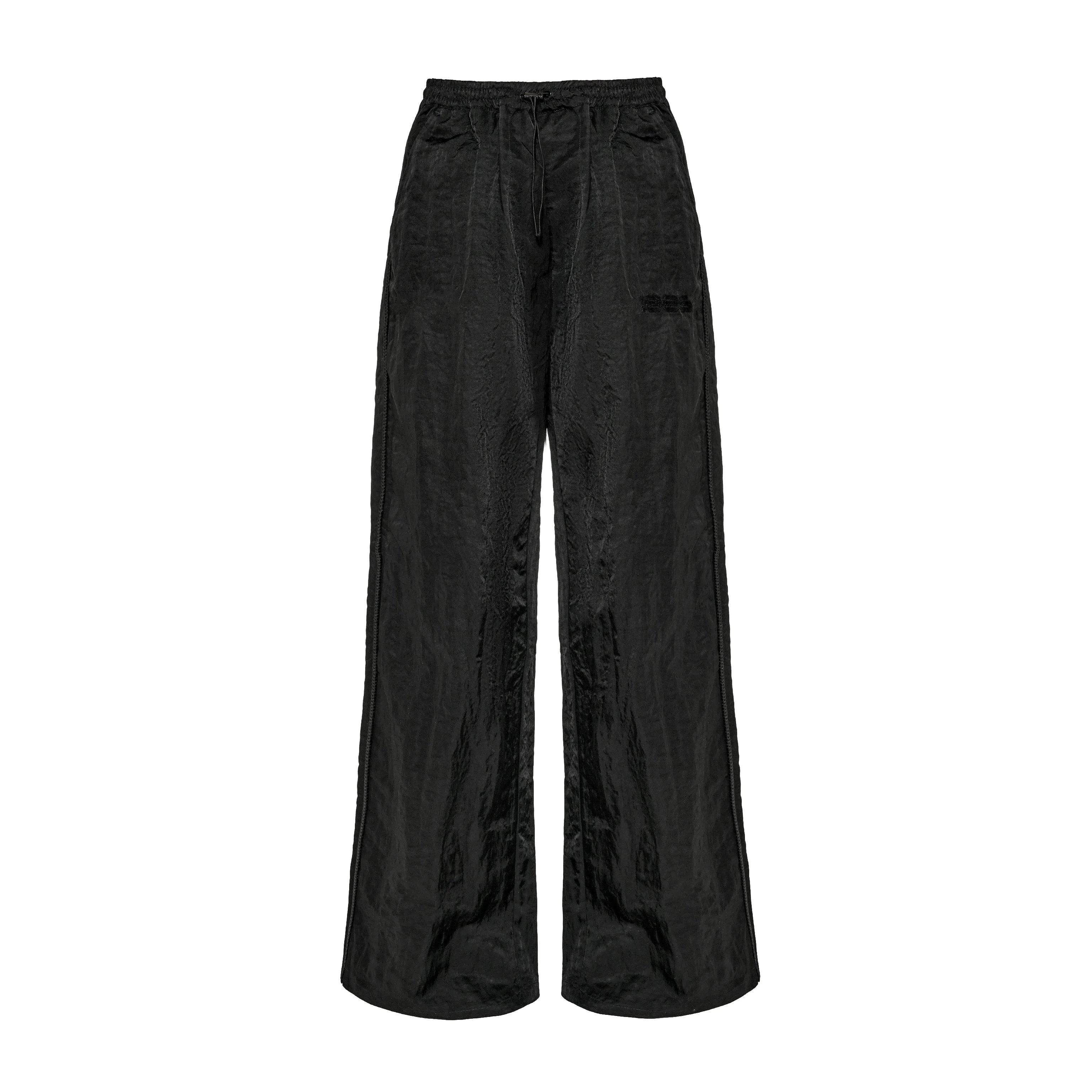 CRUSHED SATIN TRACK PANT - BLACK