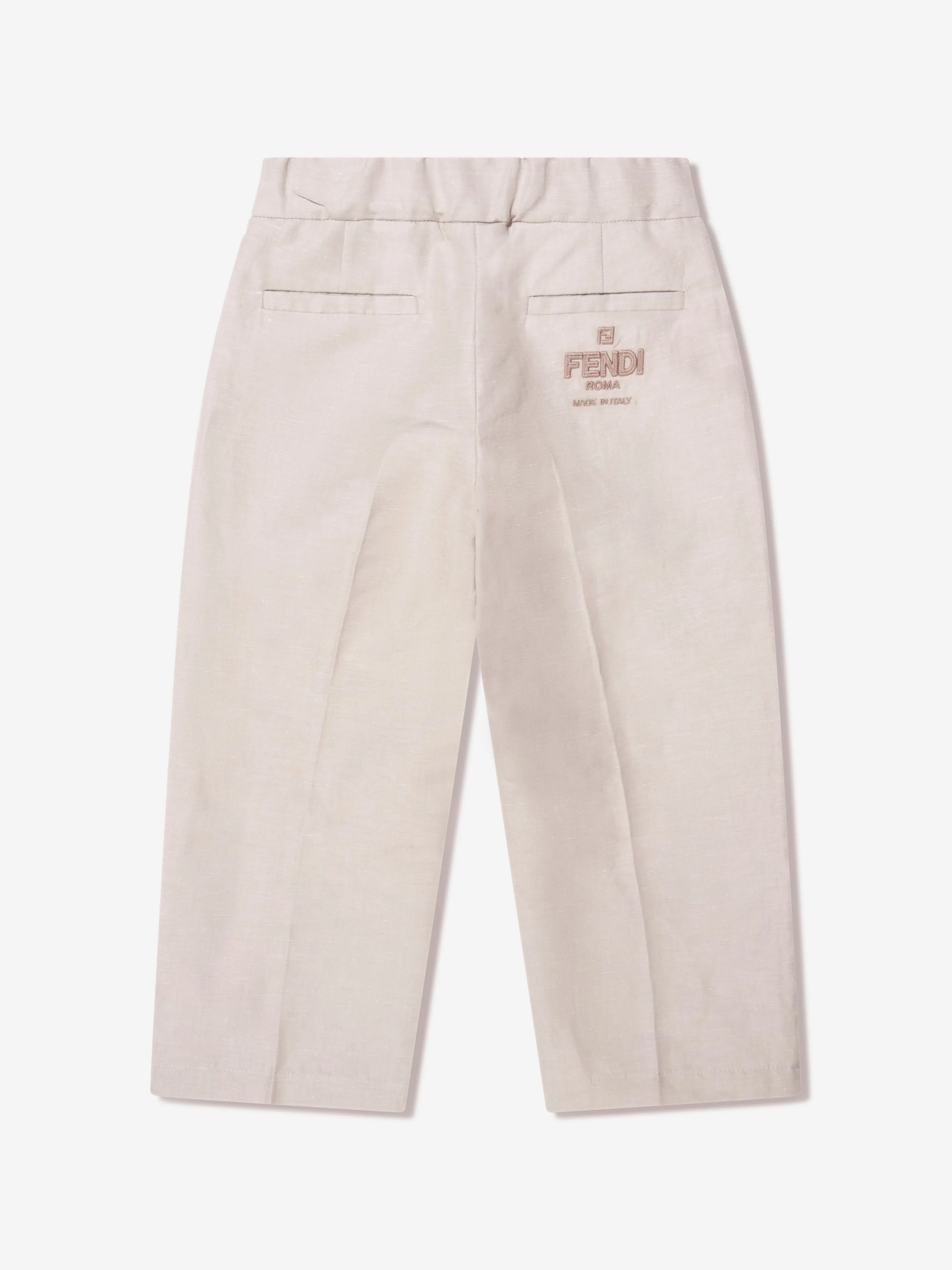 Fendi Boys Cotton And Linen Trousers in Beige