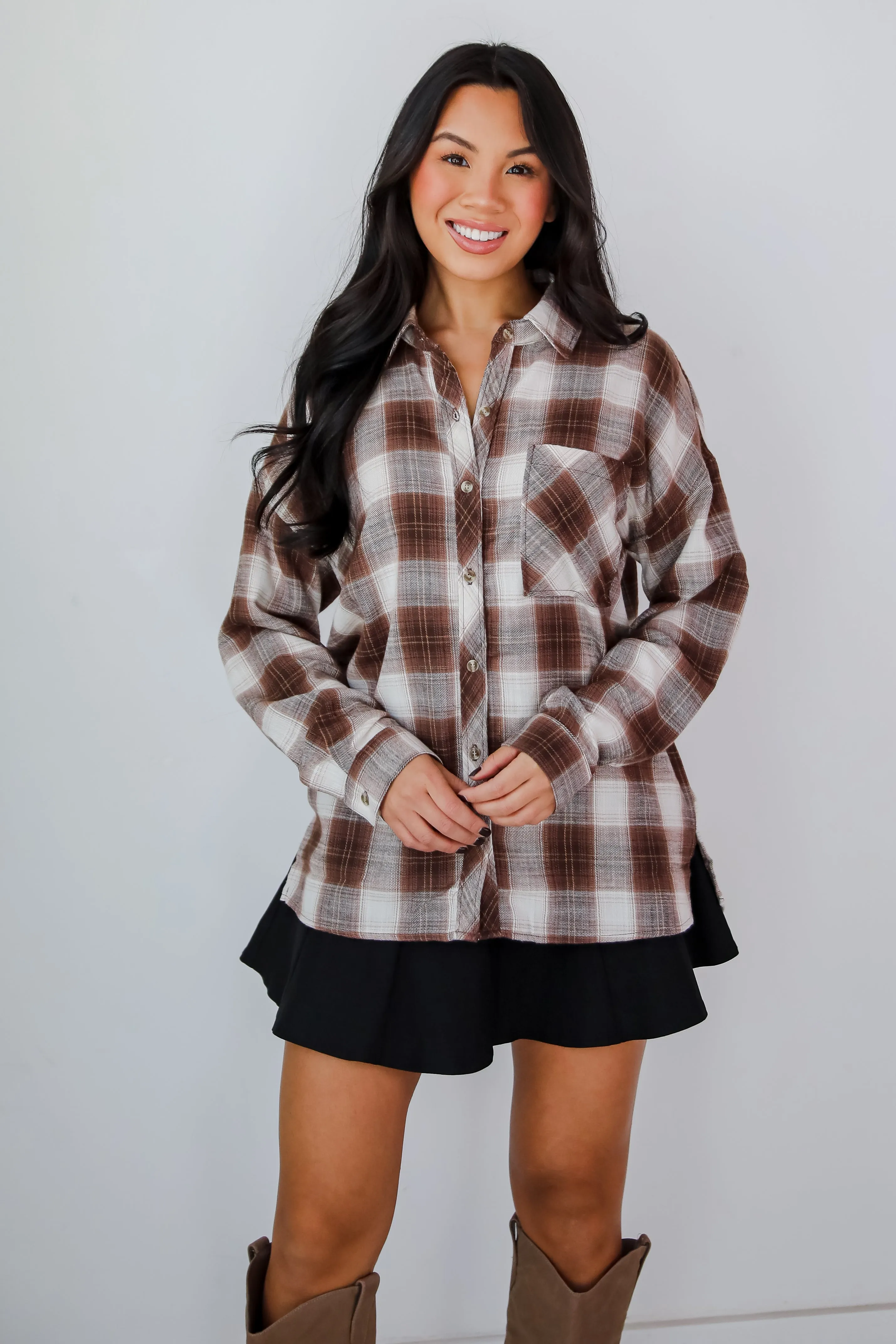 FINAL SALE - Edgy Forecast Brown Plaid Flannel