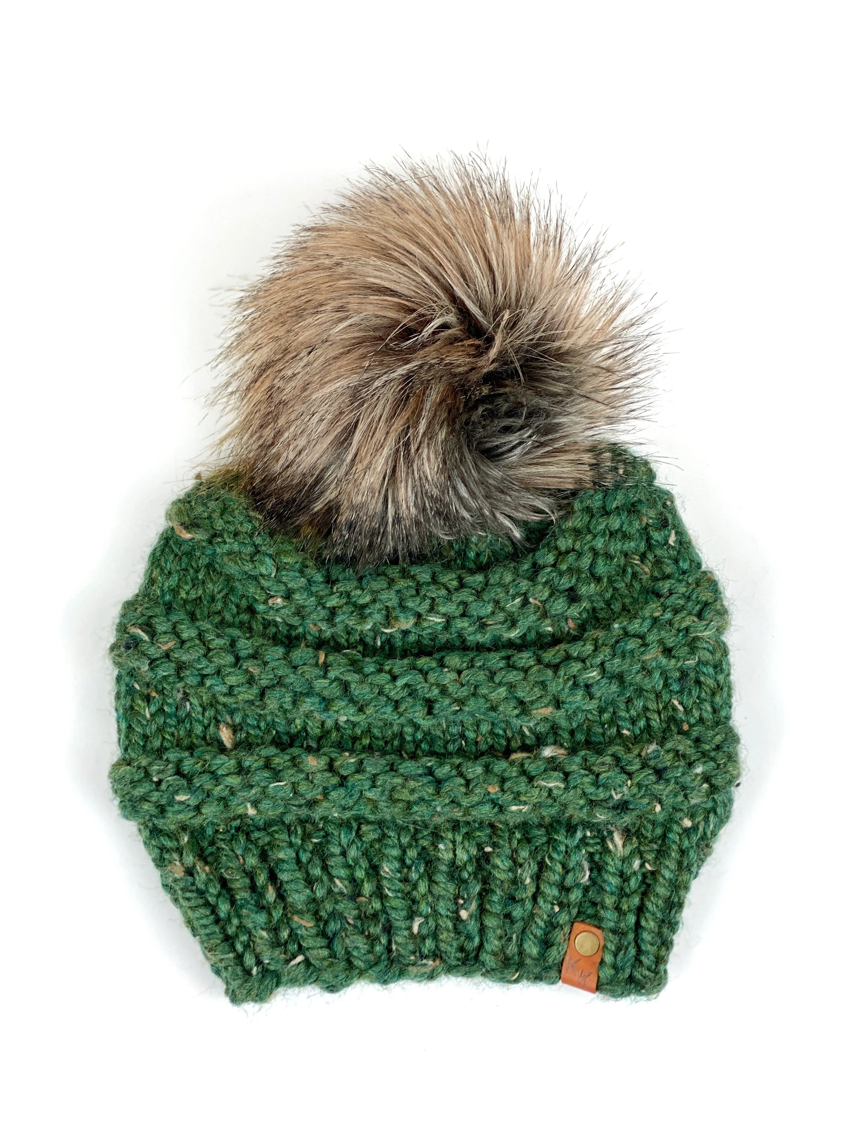 Freddie Beanie, Womens Knit Hat, Copy Cat Beanie, Wool Blend Adult Size with Faux Fur Pom