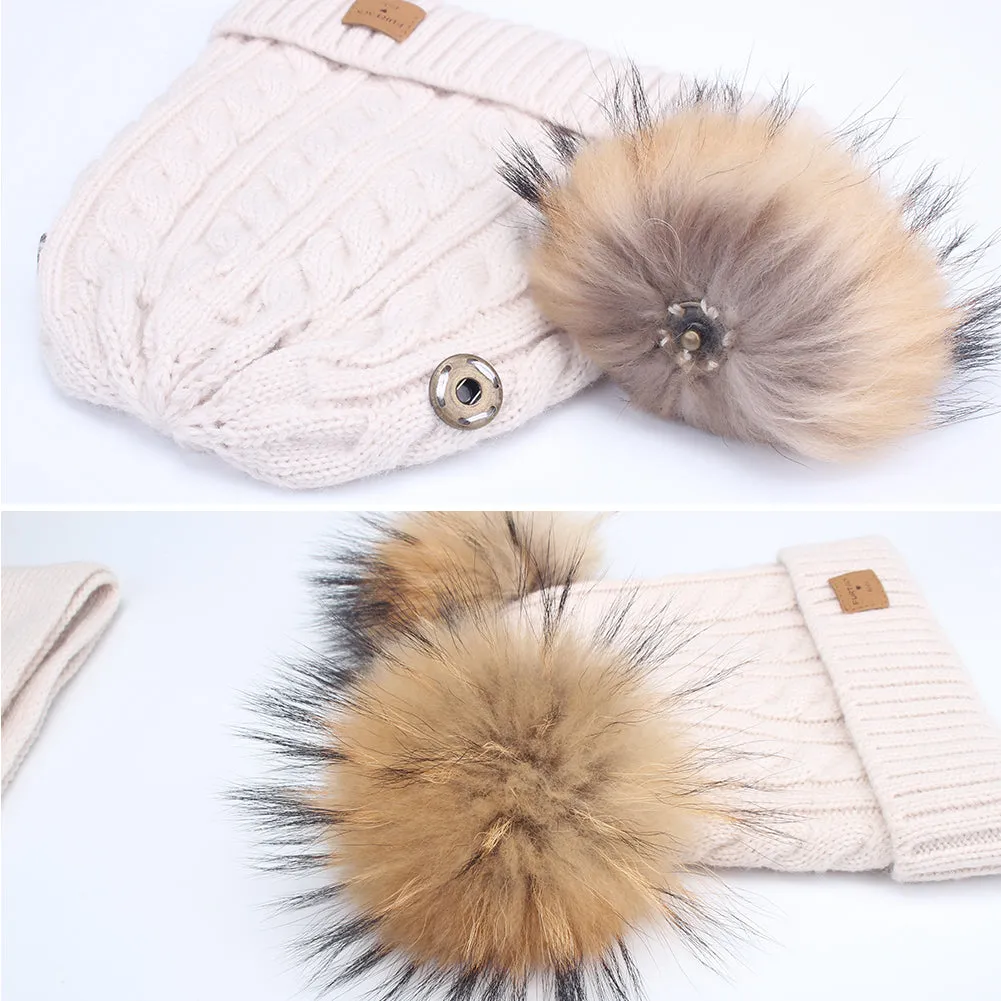 FURTALK Kids Winter Real Fur Pom Pom Hats Double Poms Drop shipping  SFFW033