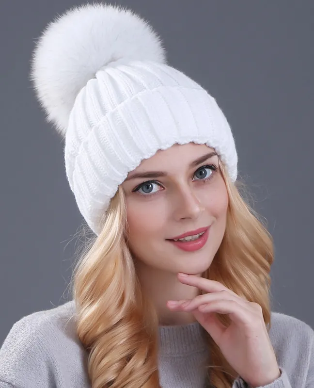 Genuine fox fur thick beanie