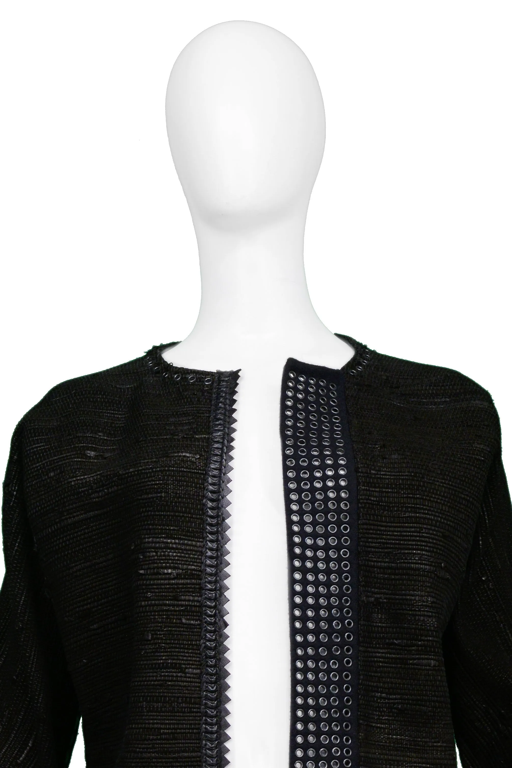 GIANFRANCO FERRE LEATHER & WOOL JACKET WITH TASSELS