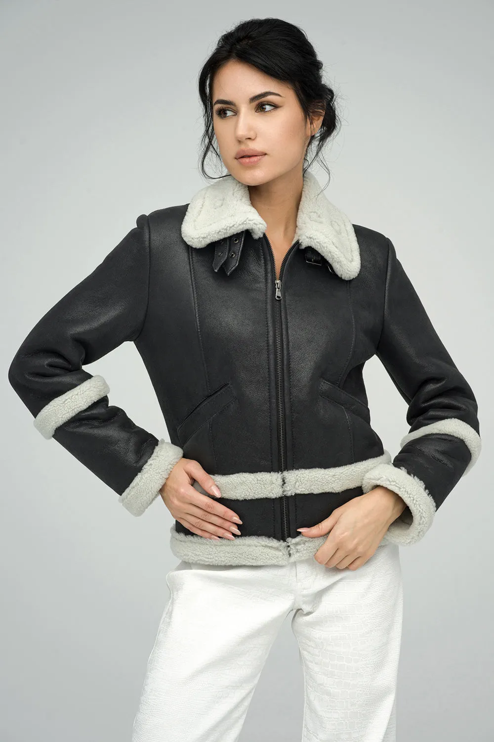 Gray Merino Shearling Leather Jacket