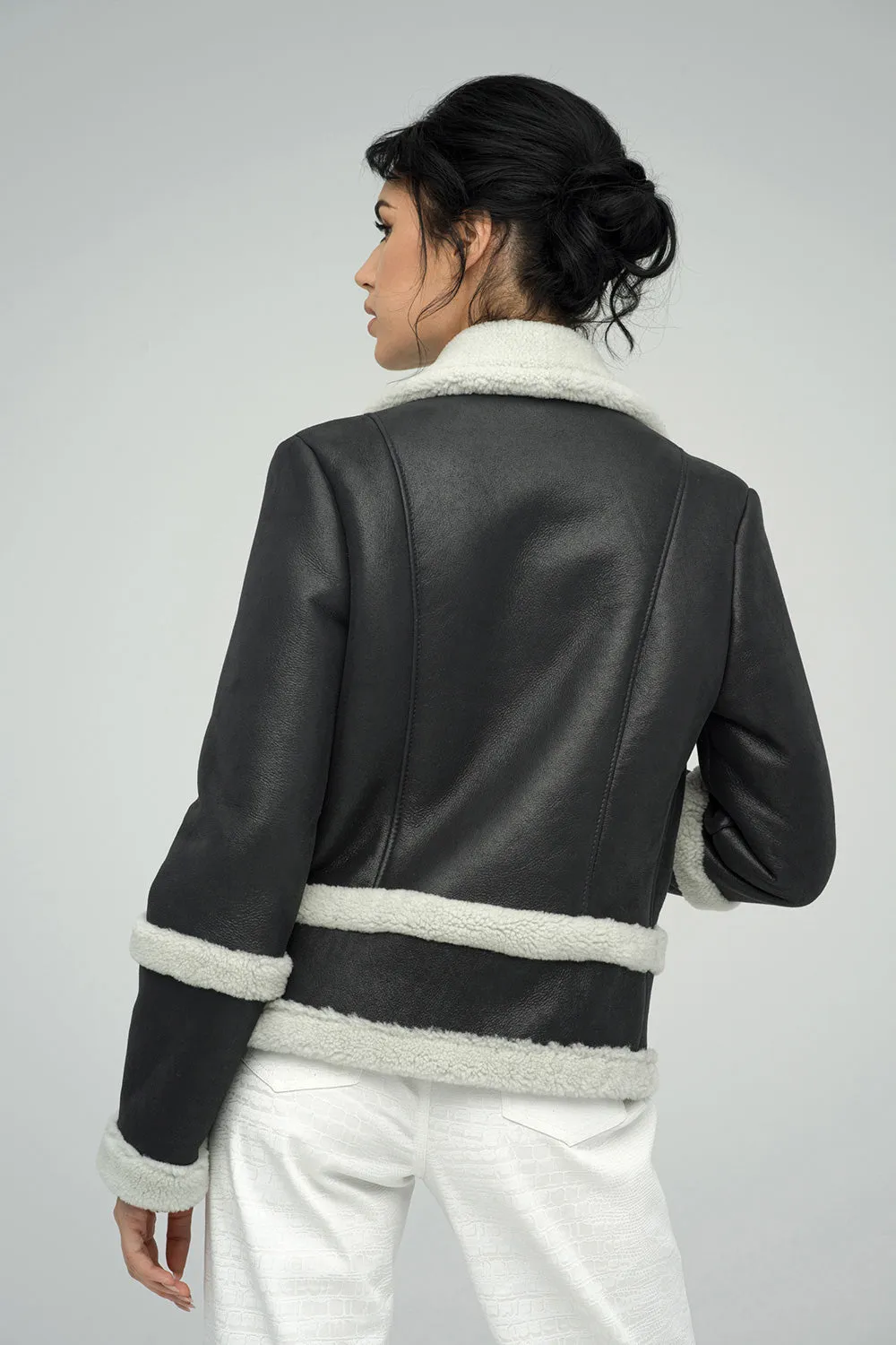 Gray Merino Shearling Leather Jacket