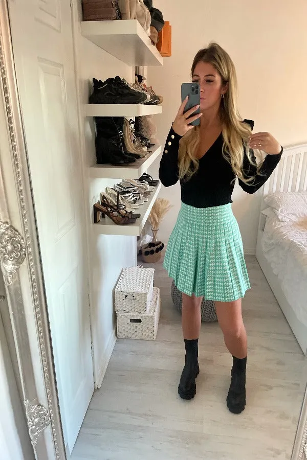 GREEN DOGTOOTH SKATER SHORT KNITTED SKIRT