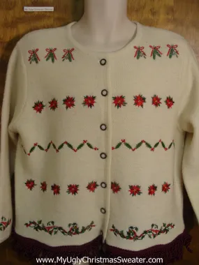 Holiday Poinsettias and Christmas Boughs Bad Christmas Sweater