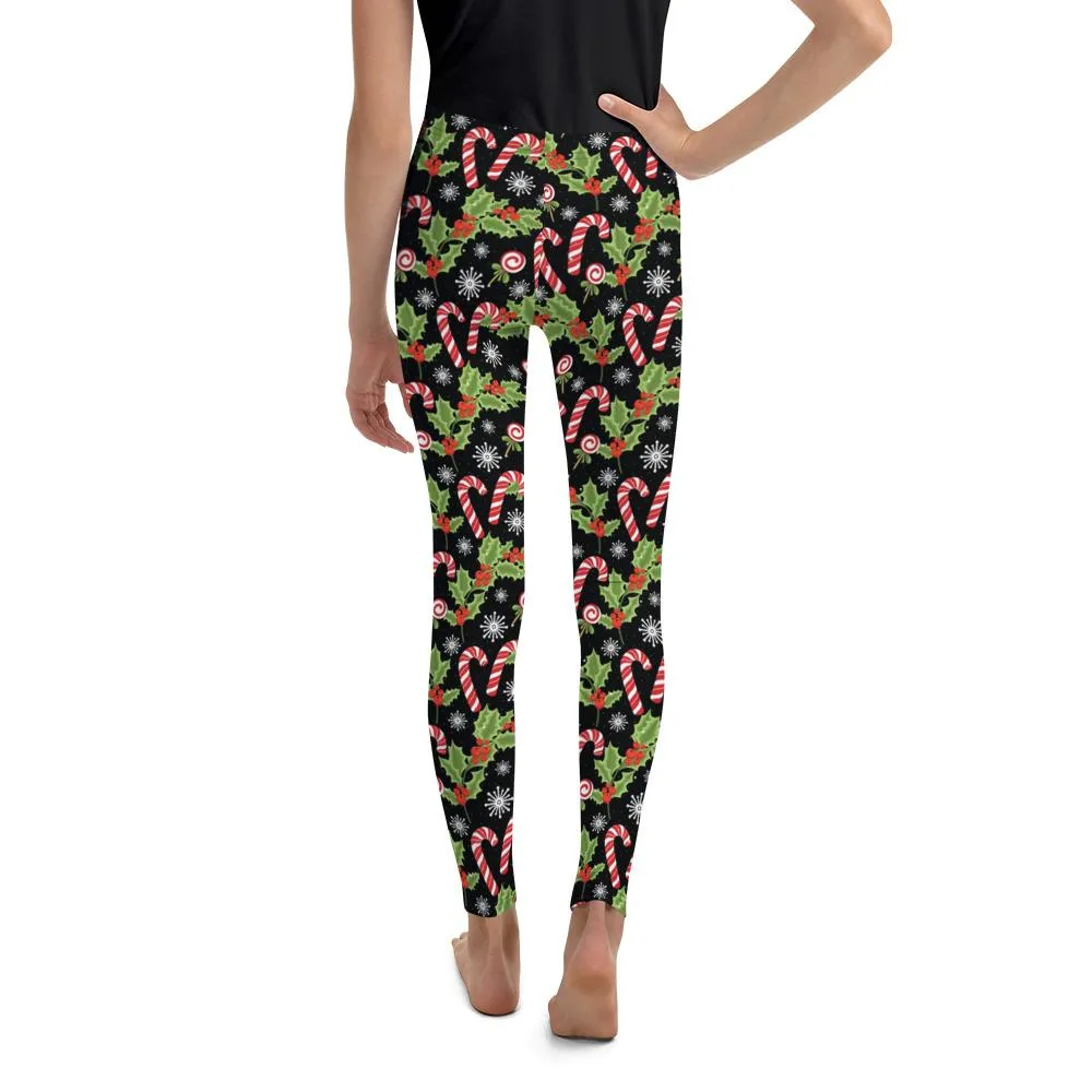 Holly Leaves with Berries Youth Leggings