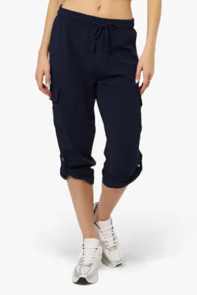 Impress Solid Tie Waist Cargo Pants - Navy