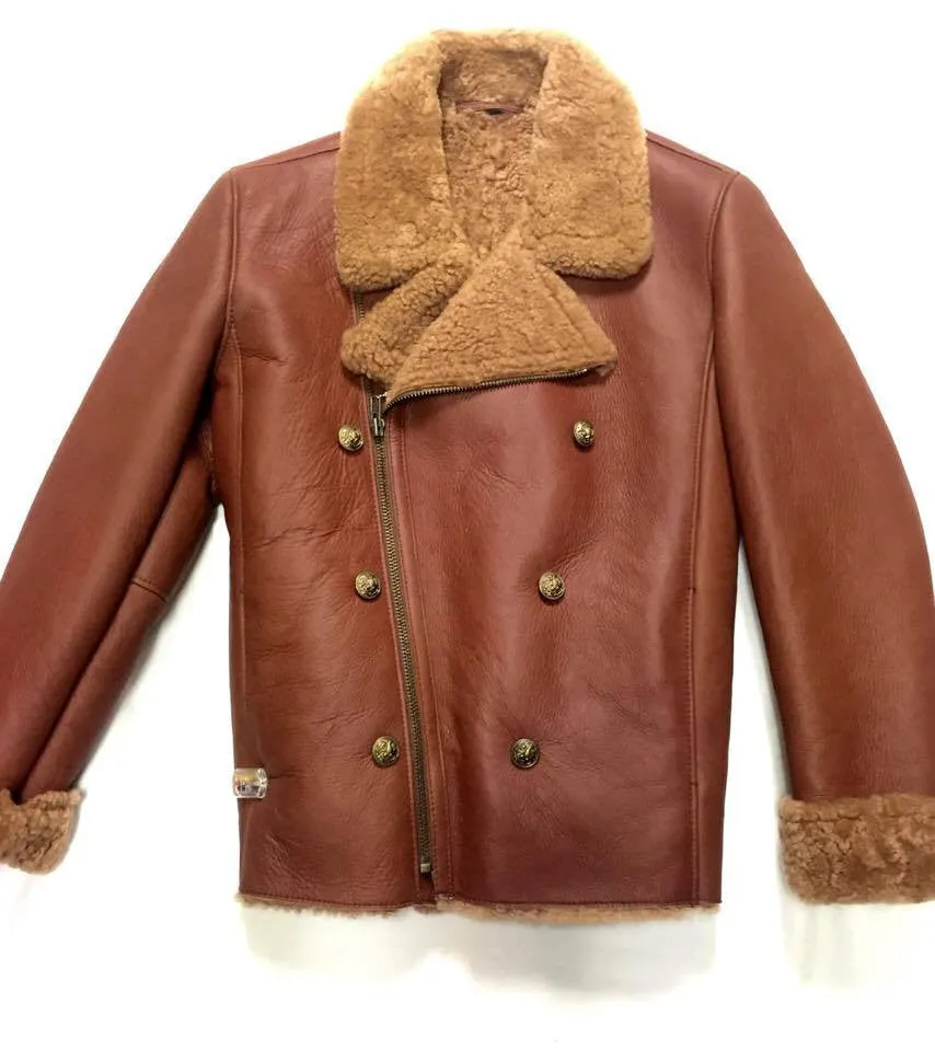 Jakewood Brown Double Breast Biker Style Shearling