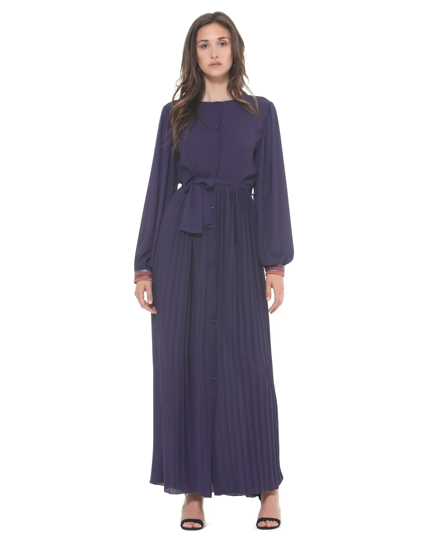 Long pleated shirt-dress