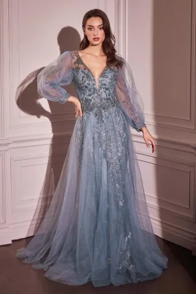 LONG SLEEVE LAYERED TULLE A-LINE GOWN CDCD0102