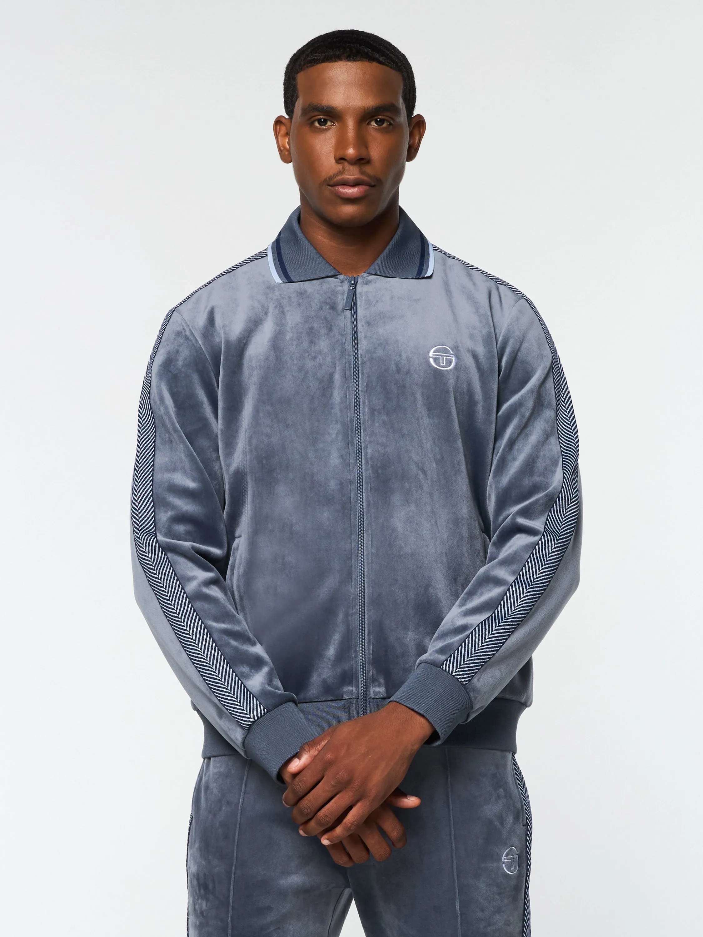 Maglia Velour Track Jacket- Grisaille