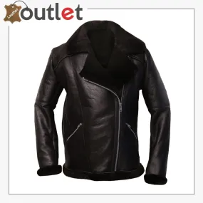 Men Dark Brown Shearling Aviator Jacket