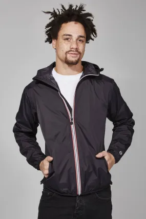 Men's Black Full Zip Packable Rain Jacket and Windbreaker