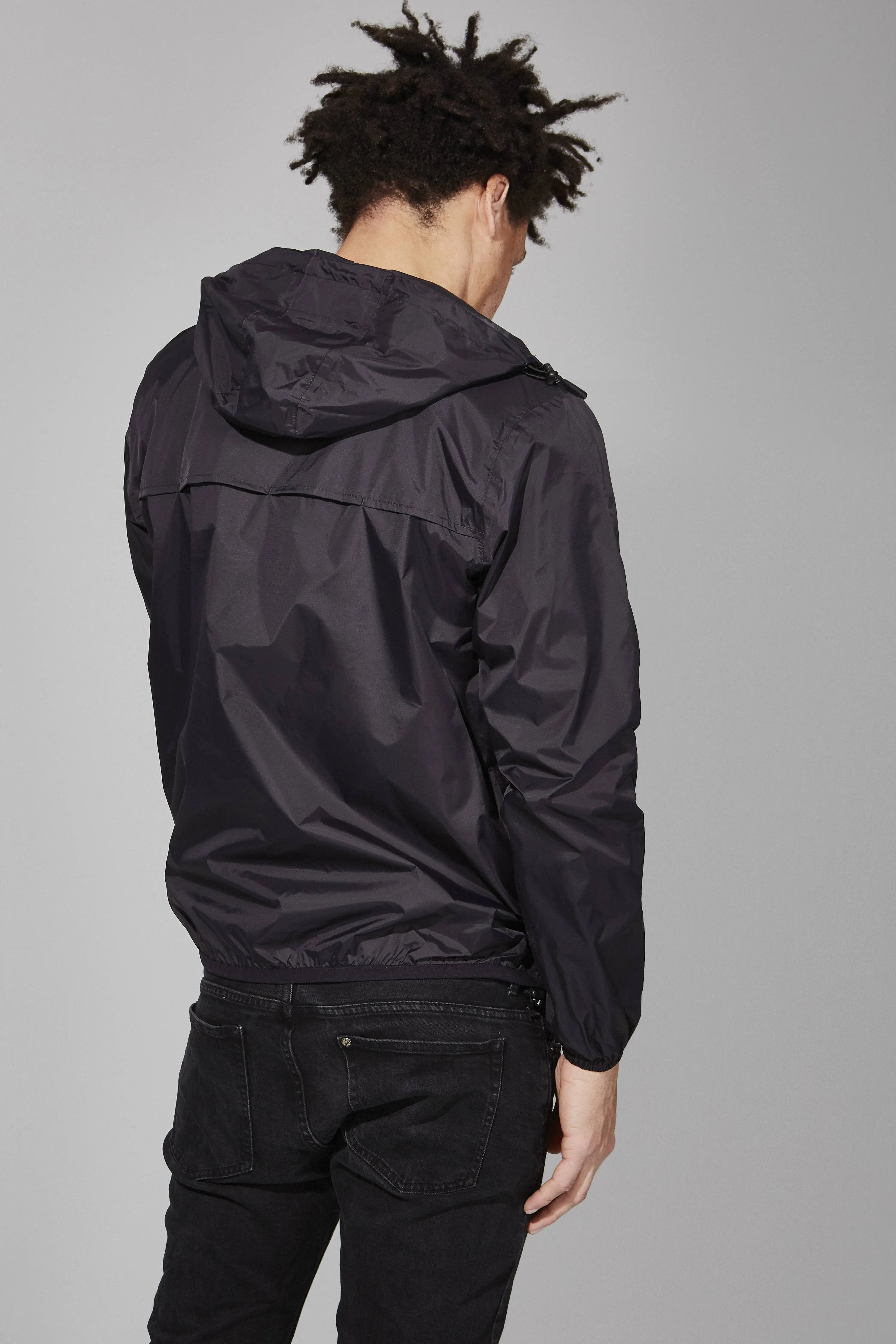 Men's Black Full Zip Packable Rain Jacket and Windbreaker