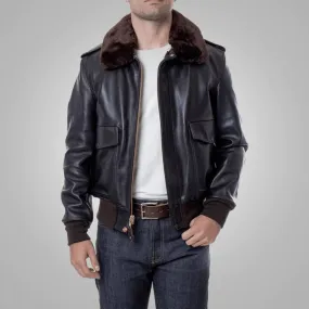 Men's Brown RAF A2 Cowhide Leather Flight Jacket