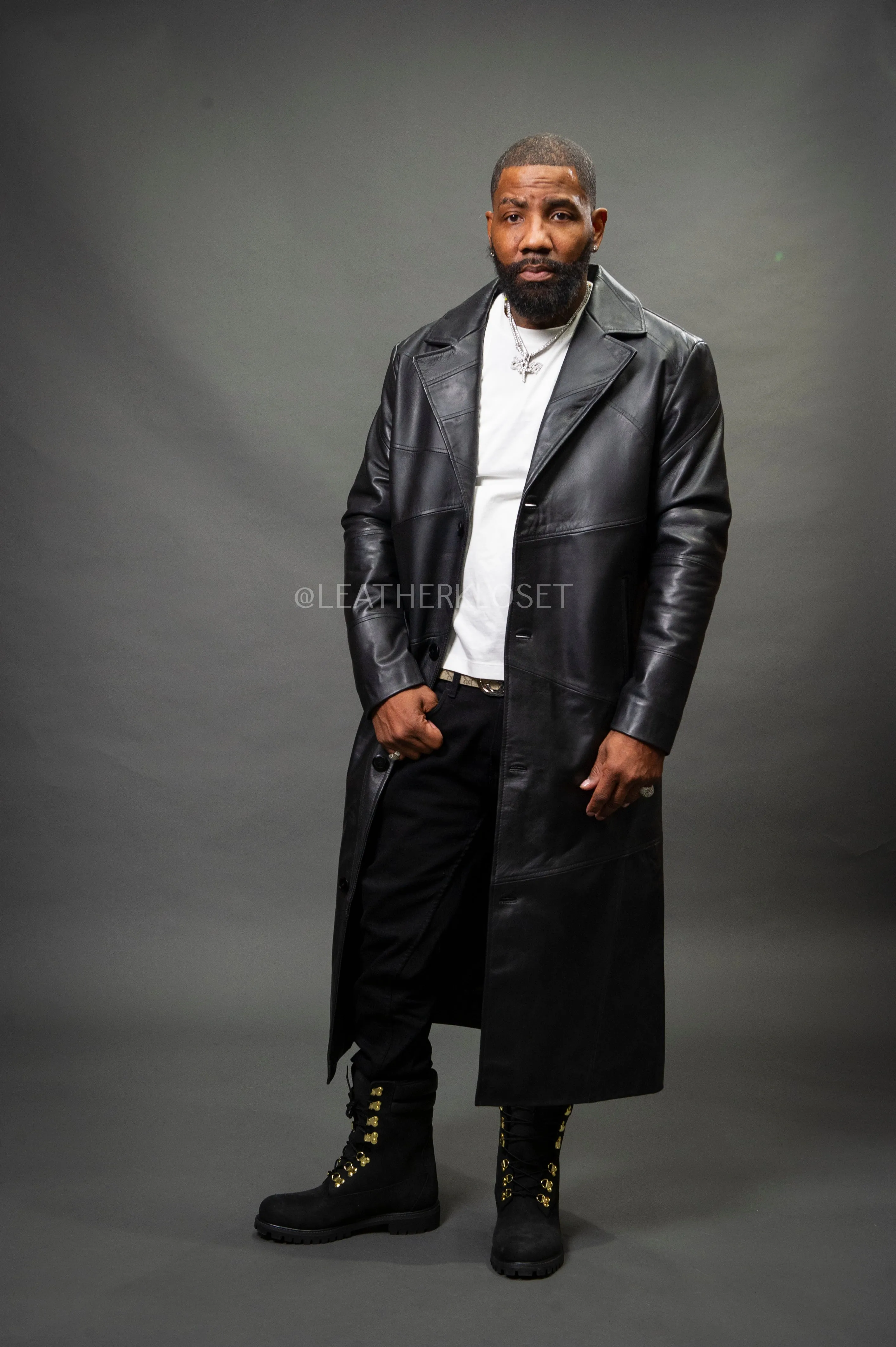 Men's Leather Unnameable Trench Coat [Black]