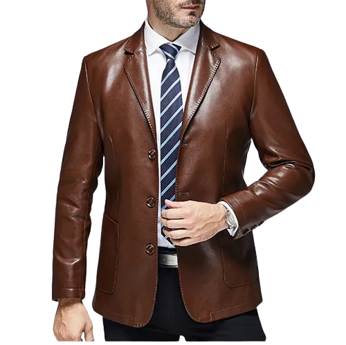 Mens Oliver Front Button Genuine Lambskin Leather Blazer