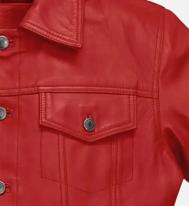 Men’s Red Trucker Leather Jacket