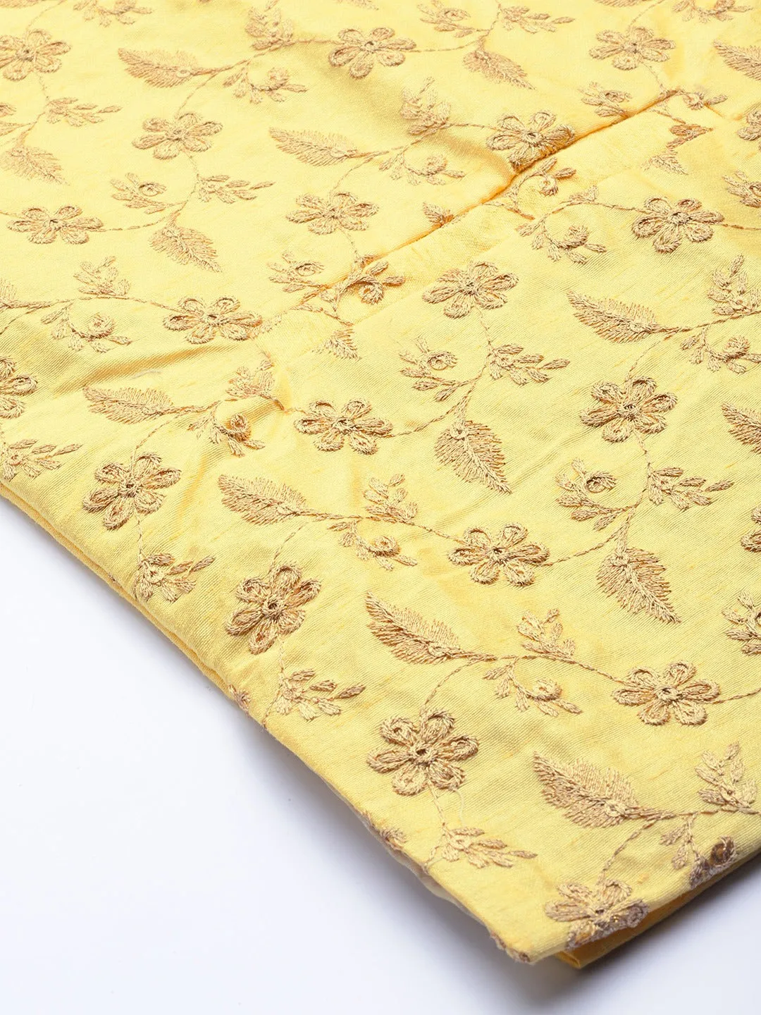 Men's Silk Blend Lemon Yellow & Gold Embroidered Only Nehrujacket - Sojanya