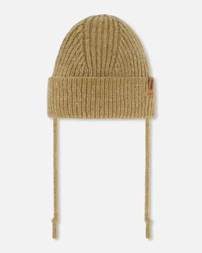 Mid-Season Knit Hat With Strings Taupe