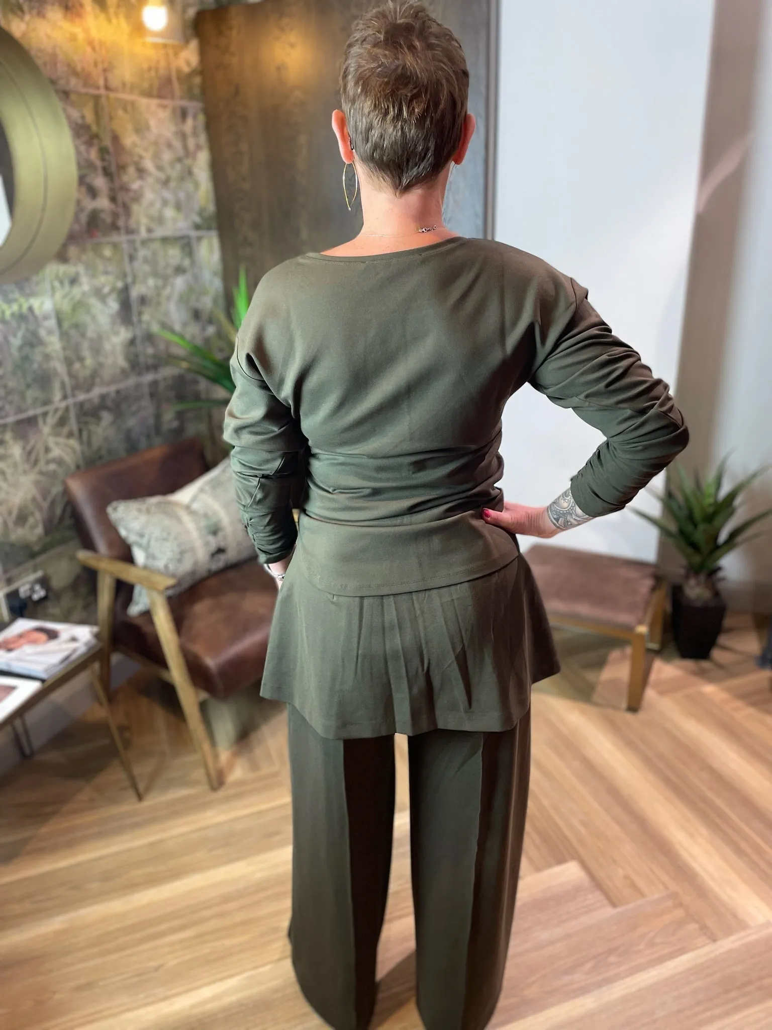 Mini Wide Leg Trousers in Khaki