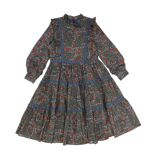 MINIMIAL MULTI COLOR PAISLEY TRIM DRESS [Final Sale]