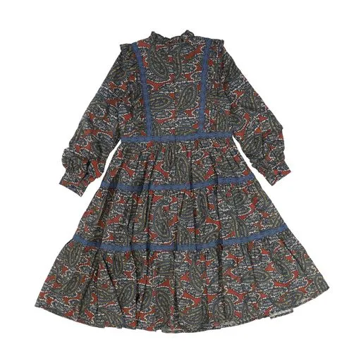 MINIMIAL MULTI COLOR PAISLEY TRIM DRESS [Final Sale]