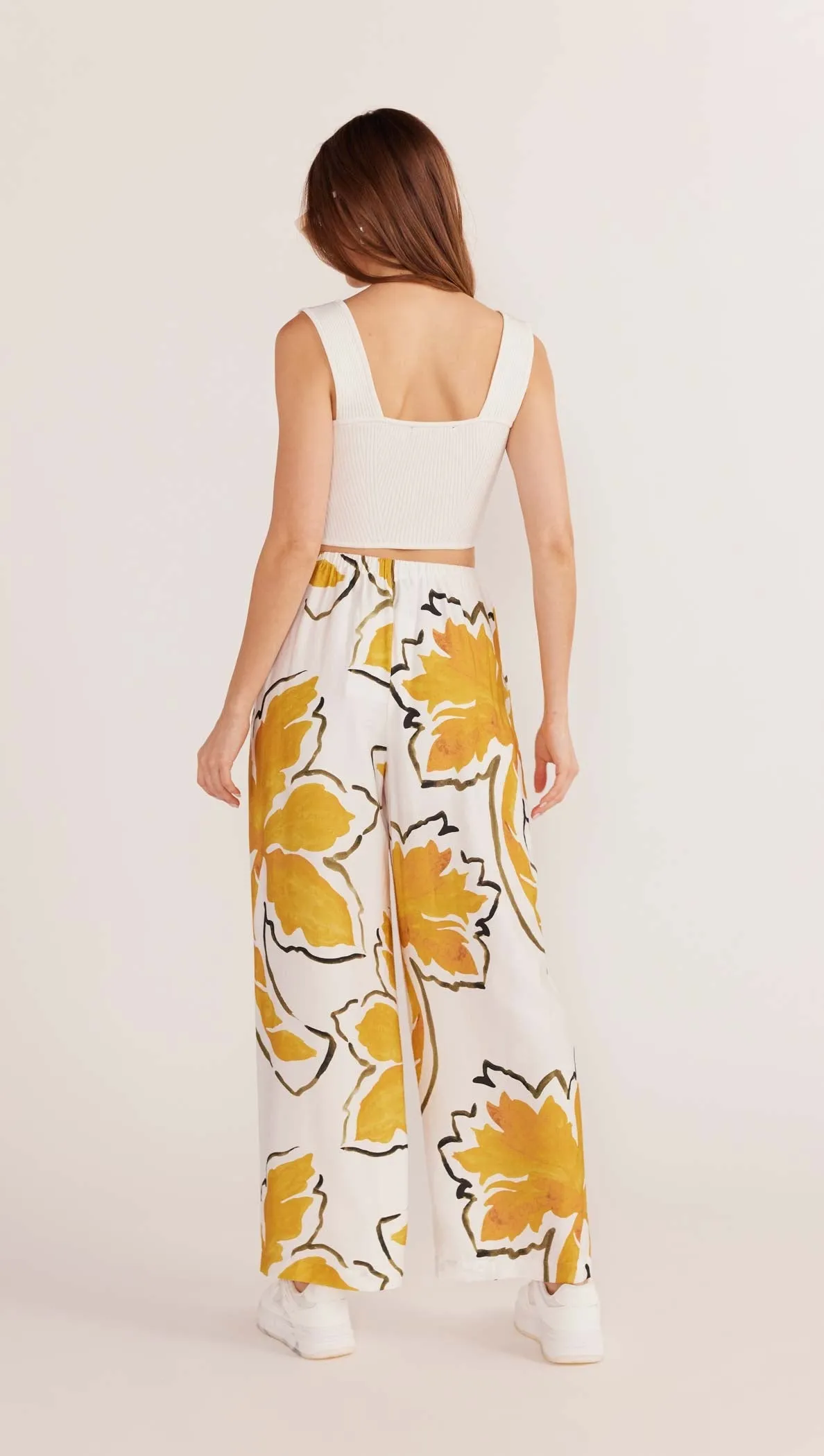 Mink Pink Zuri Wide Leg Pant - White Palm Print