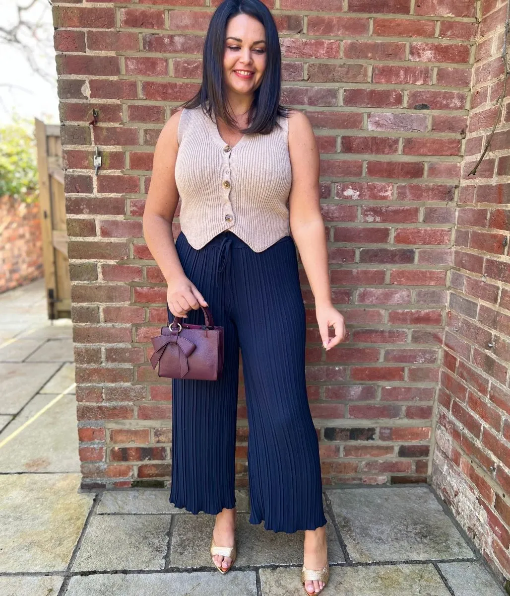 Navy Pleated Trousers