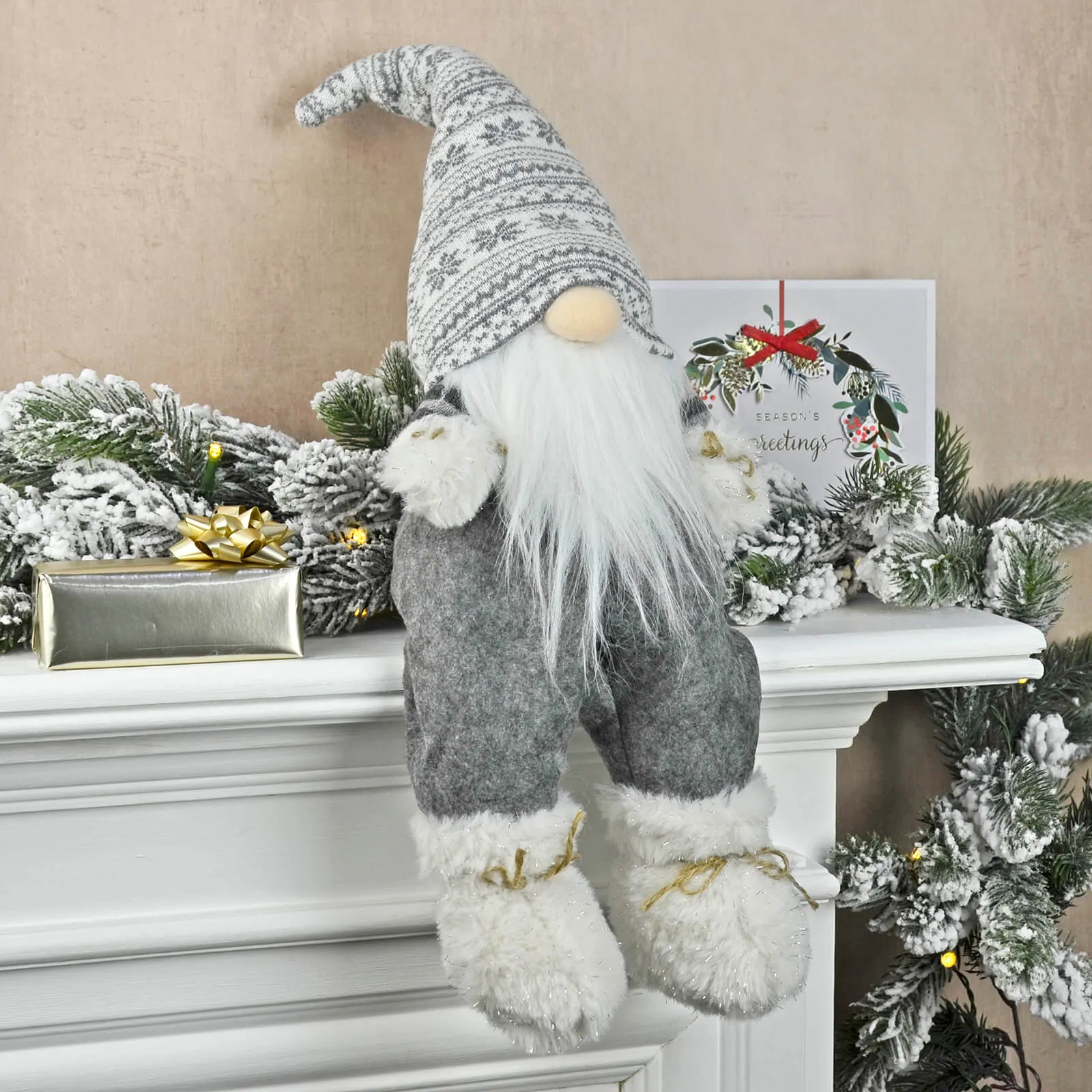 Novelty Sitting Gonk Christmas Shelf Decoration Grey White 55cm